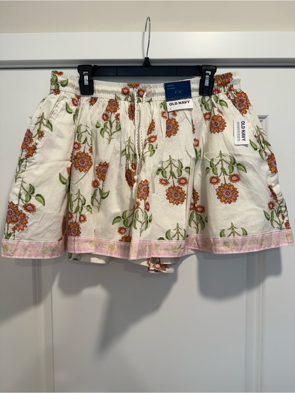 Old Navy Floral Cotton Shorts - Cream with Orange & Green Flowers